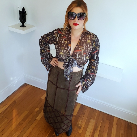 Patchwork Suede Maxi Skirt Size 16 - Picture 2 of 7